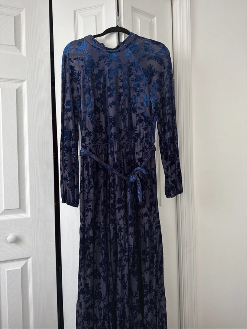Maison Tara Navy and Blue Floral Velvet Maxi Dress